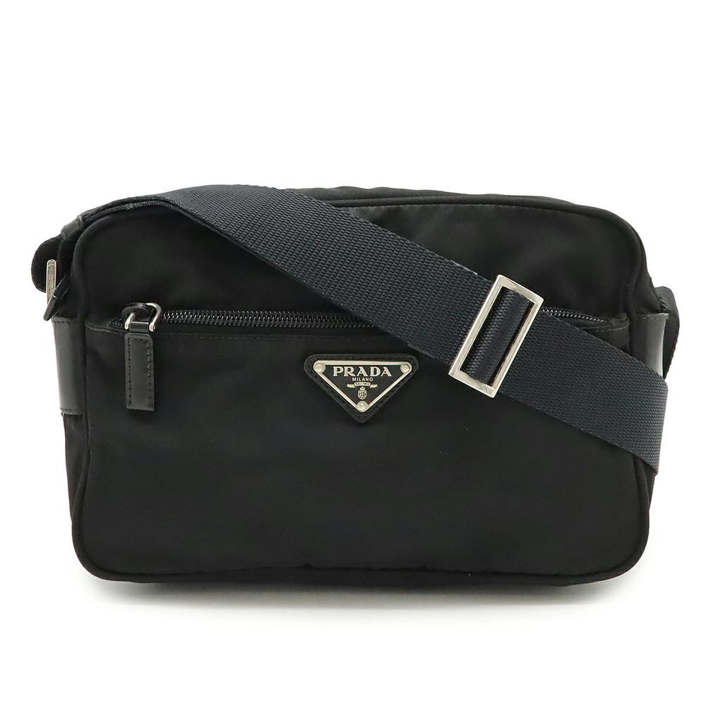 Prada Triangle Crossbody Bag Leather Black Nero Black Duty